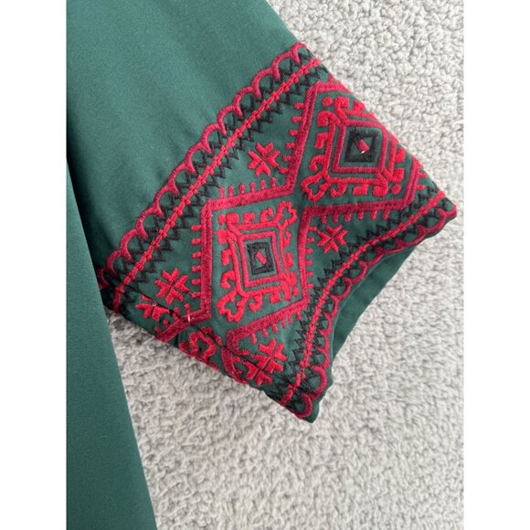 Embroidered Design Half Sleeves Keyhole Neckline Tunic Top Green Size XXL - Picture 2 of 6